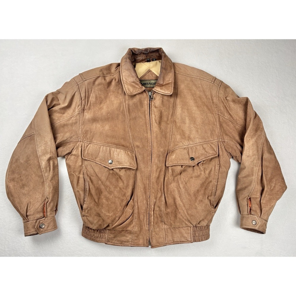 Vintage Mirage Leather Bomber Jacket Brown Distressed Korea Size M